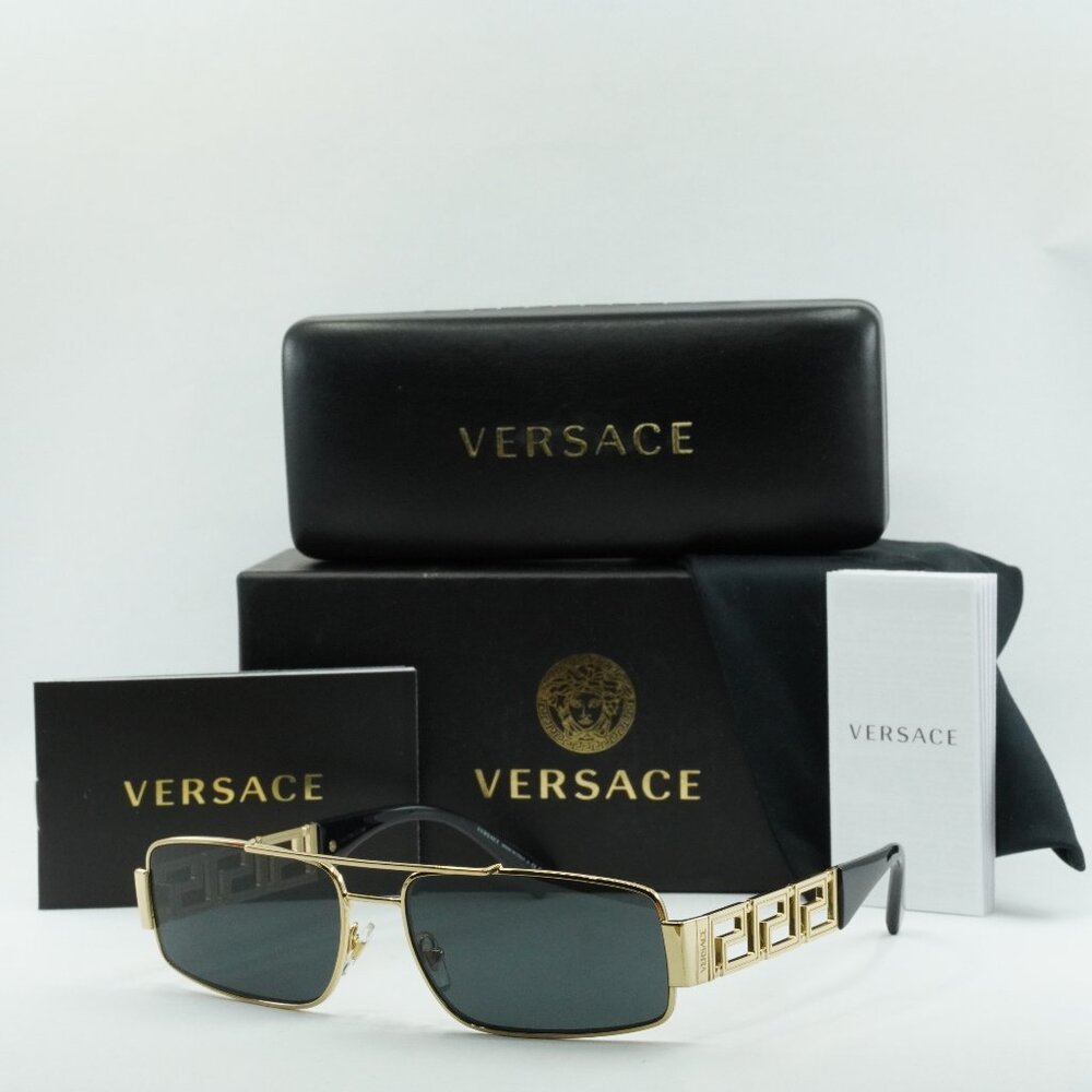 Versace VE2257 100287 Rectangle Sunglasses – Gold/Dark Grey